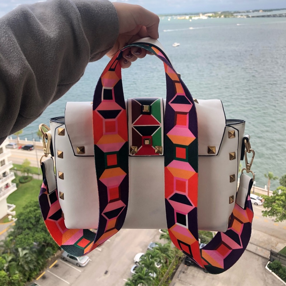 White Bag with Colorful Strap